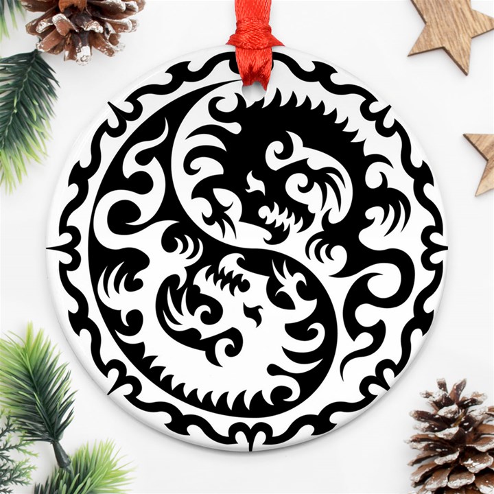 Ying Yang Tattoo Round Ornament (Two Sides)