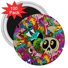 Crazy Illustrations & Funky Monster Pattern 3  Magnets (100 Pack) by Ket1n9