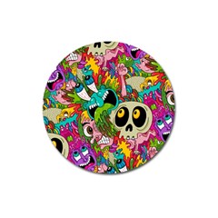 Crazy Illustrations & Funky Monster Pattern Magnet 3  (round) by Ket1n9