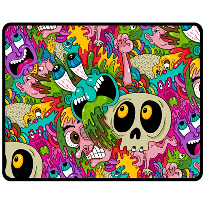 Crazy Illustrations & Funky Monster Pattern Fleece Blanket (Medium)