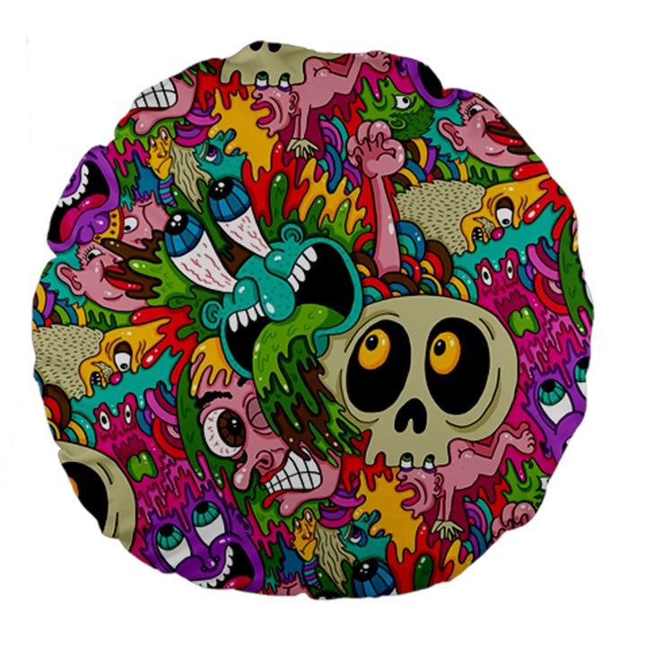 Crazy Illustrations & Funky Monster Pattern Large 18  Premium Round Cushions