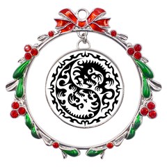 Ying Yang Tattoo Metal X mas Wreath Ribbon Ornament by Ket1n9