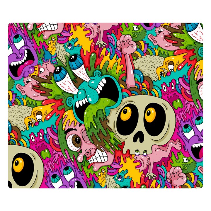 Crazy Illustrations & Funky Monster Pattern Two Sides Premium Plush Fleece Blanket (Small)