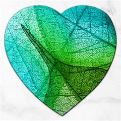 Sunlight Filtering Through Transparent Leaves Green Blue Jigsaw Puzzle (heart) by Ket1n9