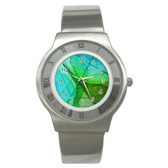 Sunlight Filtering Through Transparent Leaves Green Blue Stainless Steel Watch by Ket1n9