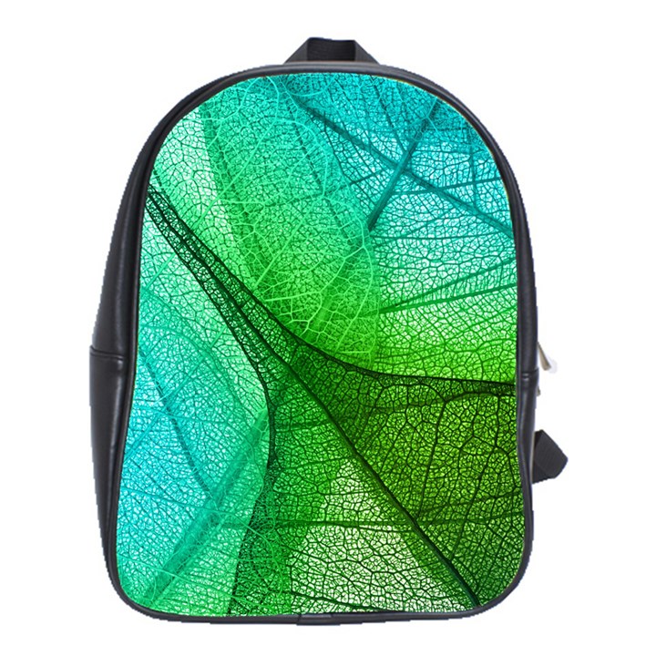 Sunlight Filtering Through Transparent Leaves Green Blue School Bag (Large)