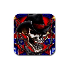 Confederate Flag Usa America United States Csa Civil War Rebel Dixie Military Poster Skull Rubber Square Coaster (4 Pack) by Ket1n9