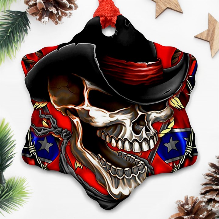 Confederate Flag Usa America United States Csa Civil War Rebel Dixie Military Poster Skull Snowflake Ornament (Two Sides)