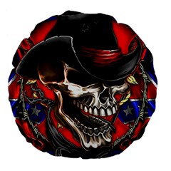 Confederate Flag Usa America United States Csa Civil War Rebel Dixie Military Poster Skull Large 18  Premium Flano Round Cushions by Ket1n9