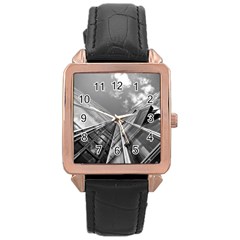 Architecture-skyscraper Rose Gold Leather Watch 