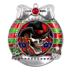 Confederate Flag Usa America United States Csa Civil War Rebel Dixie Military Poster Skull Metal X mas Ribbon With Red Crystal Round Ornament by Ket1n9