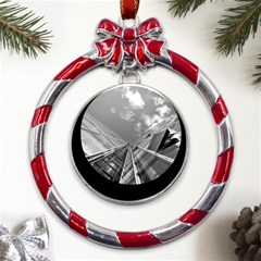 Architecture-skyscraper Metal Red Ribbon Round Ornament by Ket1n9