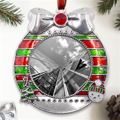 Architecture-skyscraper Metal X mas Ribbon With Red Crystal Round Ornament by Ket1n9