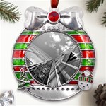 Architecture-skyscraper Metal X Mas Ribbon With Red Crystal Round Ornament Front