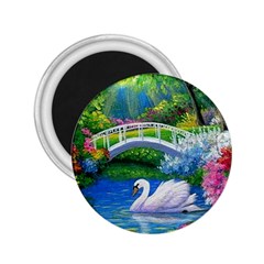 Swan Bird Spring Flowers Trees Lake Pond Landscape Original Aceo Painting Art 2 25  Magnets by Ket1n9