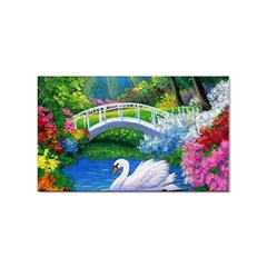 Swan Bird Spring Flowers Trees Lake Pond Landscape Original Aceo Painting Art Sticker (rectangular) by Ket1n9