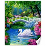 Swan Bird Spring Flowers Trees Lake Pond Landscape Original Aceo Painting Art Canvas 16  x 20  15.75 x19.29  Canvas - 1