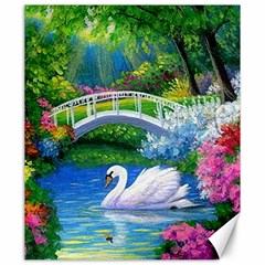 Swan Bird Spring Flowers Trees Lake Pond Landscape Original Aceo Painting Art Canvas 20  X 24  by Ket1n9