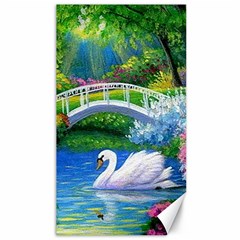 Swan Bird Spring Flowers Trees Lake Pond Landscape Original Aceo Painting Art Canvas 40  X 72  by Ket1n9