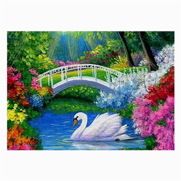 Swan Bird Spring Flowers Trees Lake Pond Landscape Original Aceo Painting Art Large Glasses Cloth