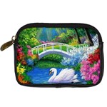 Swan Bird Spring Flowers Trees Lake Pond Landscape Original Aceo Painting Art Digital Camera Leather Case Front