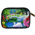 Swan Bird Spring Flowers Trees Lake Pond Landscape Original Aceo Painting Art Digital Camera Leather Case Back