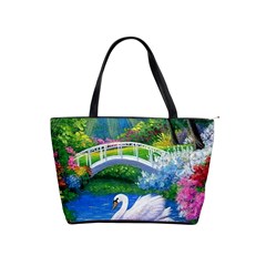 Swan Bird Spring Flowers Trees Lake Pond Landscape Original Aceo Painting Art Classic Shoulder Handbag by Ket1n9