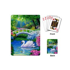 Swan Bird Spring Flowers Trees Lake Pond Landscape Original Aceo Painting Art Playing Cards Single Design (mini) by Ket1n9