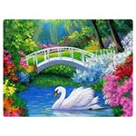 Swan Bird Spring Flowers Trees Lake Pond Landscape Original Aceo Painting Art Premium Plush Fleece Blanket (Extra Small) 40 x30  Blanket Front