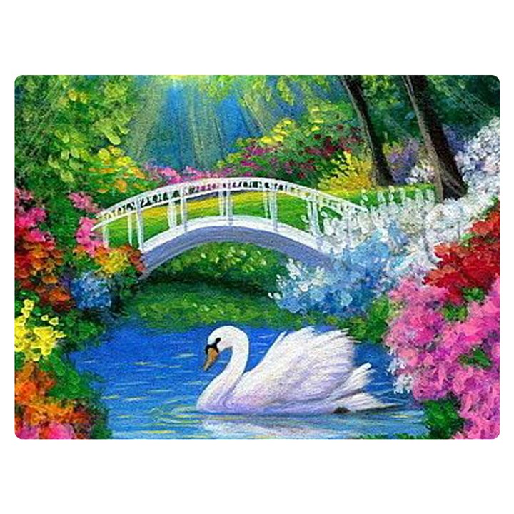 Swan Bird Spring Flowers Trees Lake Pond Landscape Original Aceo Painting Art Premium Plush Fleece Blanket (Extra Small)