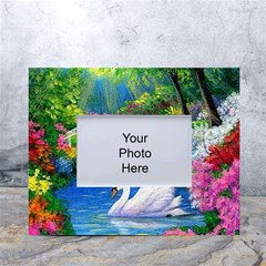 Swan Bird Spring Flowers Trees Lake Pond Landscape Original Aceo Painting Art White Tabletop Photo Frame 4 x6  by Ket1n9