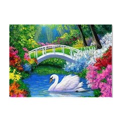 Swan Bird Spring Flowers Trees Lake Pond Landscape Original Aceo Painting Art Crystal Sticker (a4) by Ket1n9