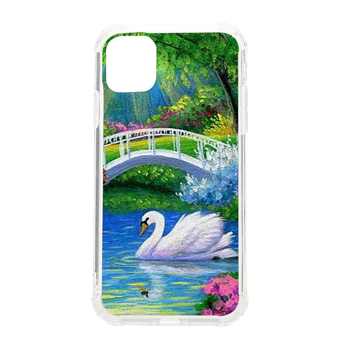 Swan Bird Spring Flowers Trees Lake Pond Landscape Original Aceo Painting Art iPhone 11 TPU UV Print Case