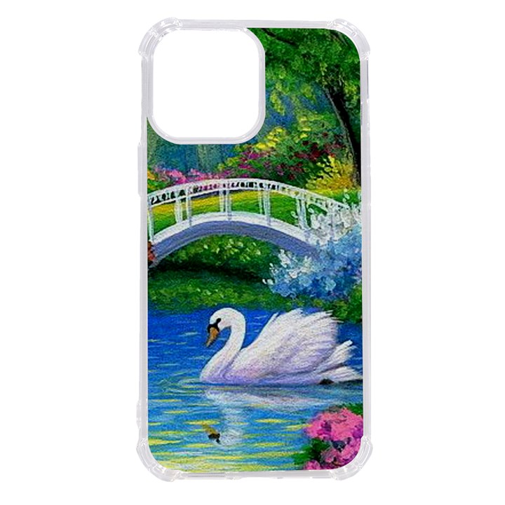 Swan Bird Spring Flowers Trees Lake Pond Landscape Original Aceo Painting Art iPhone 13 Pro Max TPU UV Print Case