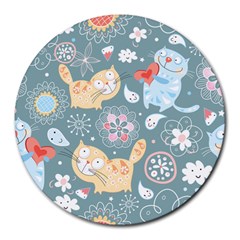 Cute Cat Background Pattern Round Mousepad by Ket1n9