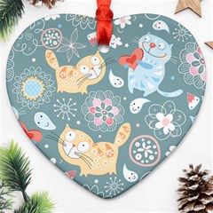 Cute Cat Background Pattern Ornament (heart) by Ket1n9