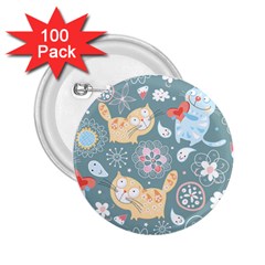 Cute Cat Background Pattern 2 25  Buttons (100 Pack)  by Ket1n9