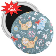 Cute Cat Background Pattern 3  Magnets (10 Pack)  by Ket1n9