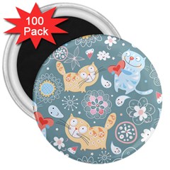 Cute Cat Background Pattern 3  Magnets (100 Pack) by Ket1n9