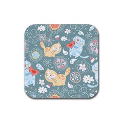 Cute Cat Background Pattern Rubber Coaster (square) by Ket1n9