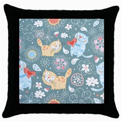 Cute Cat Background Pattern Throw Pillow Case (black) by Ket1n9