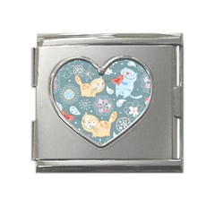 Cute Cat Background Pattern Mega Link Heart Italian Charm (18mm) by Ket1n9