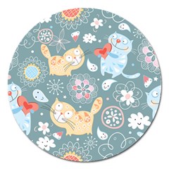 Cute Cat Background Pattern Magnet 5  (round) by Ket1n9