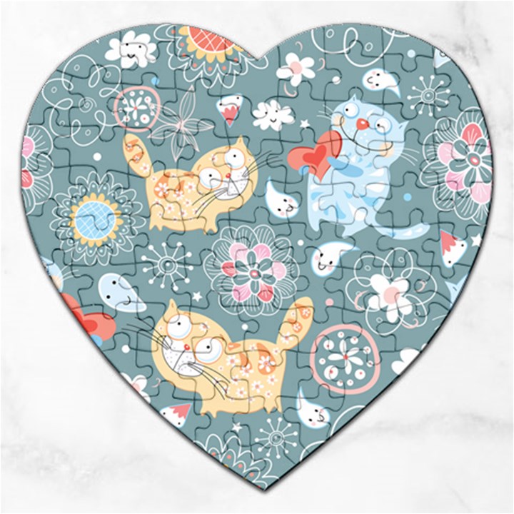 Cute Cat Background Pattern Jigsaw Puzzle (Heart)