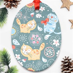 Cute Cat Background Pattern Oval Ornament (two Sides) by Ket1n9