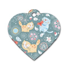 Cute Cat Background Pattern Dog Tag Heart (one Side) by Ket1n9