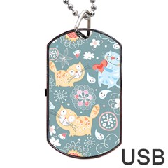 Cute Cat Background Pattern Dog Tag Usb Flash (two Sides) by Ket1n9