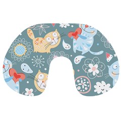 Cute Cat Background Pattern Travel Neck Pillow by Ket1n9