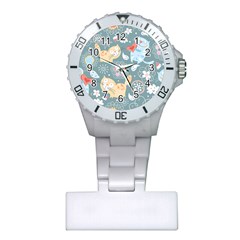 Cute Cat Background Pattern Plastic Nurses Watch by Ket1n9