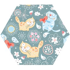 Cute Cat Background Pattern Wooden Puzzle Hexagon by Ket1n9